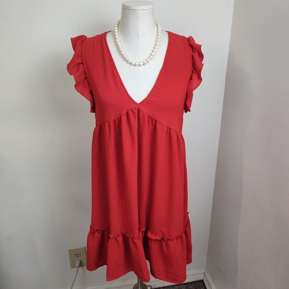 Altar'd State Dress Womens Small Red V Neck Ruffle Hem Swing Lined Sundress - Picture 8 of 15